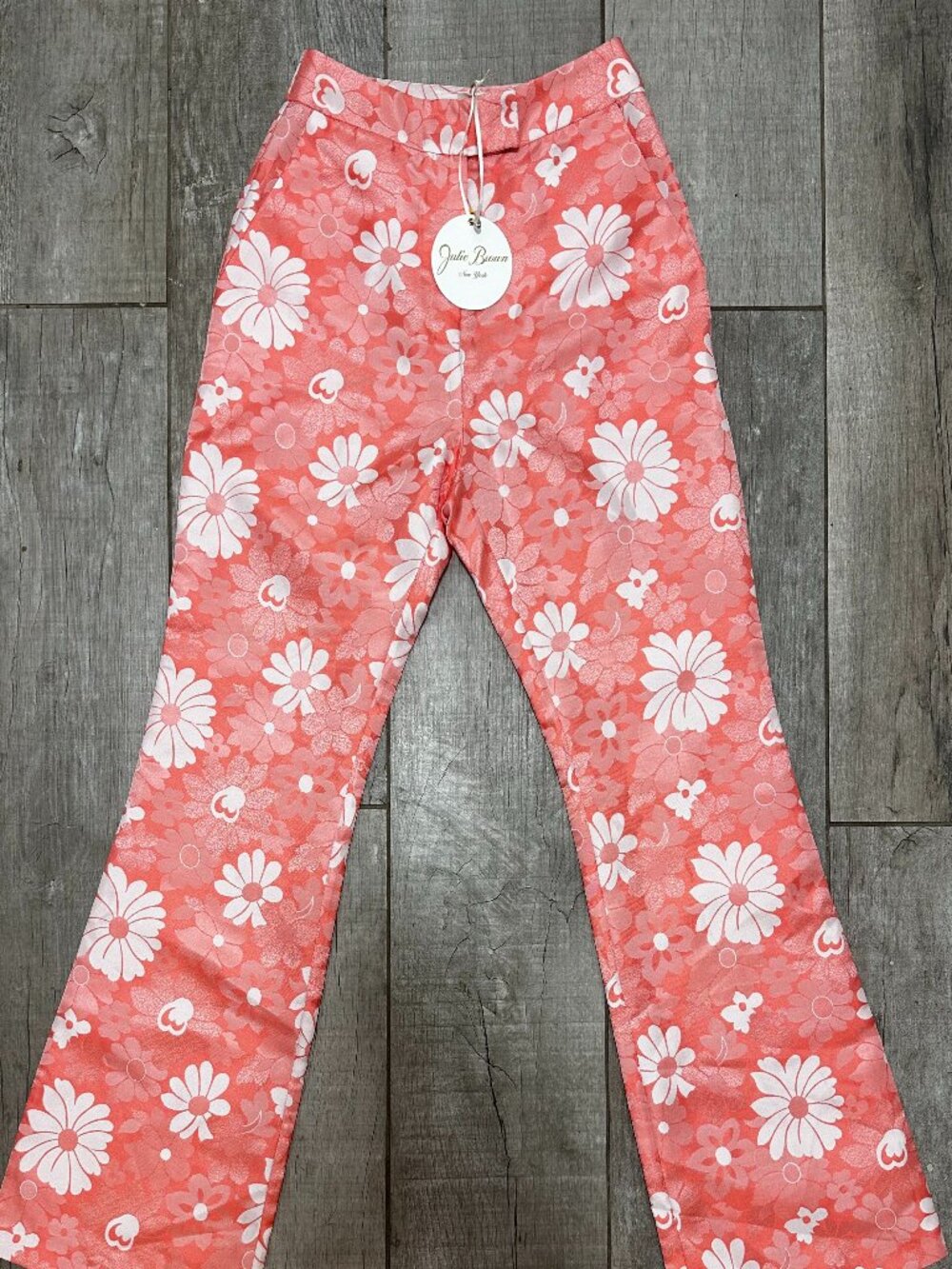 NWT Julie Brown New York Pink Coral Floral Daisy Wide Leg Pants Small Retro 70s